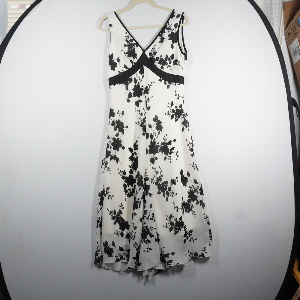 VTG Y2K Jonathan Martin Floral Midi Dress Black White V-Neck Empire Waist 10